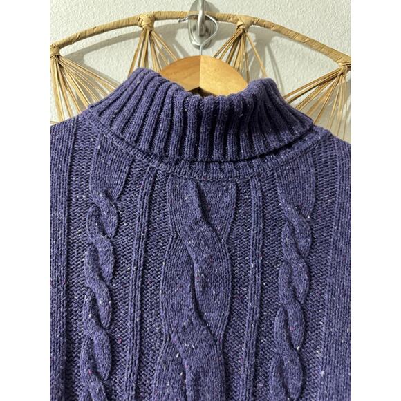 Purple Confetti Soft Cable Knit Fisherman Chunky Turtleneck Sweater  Sz LARGE - Picture 3 of 9